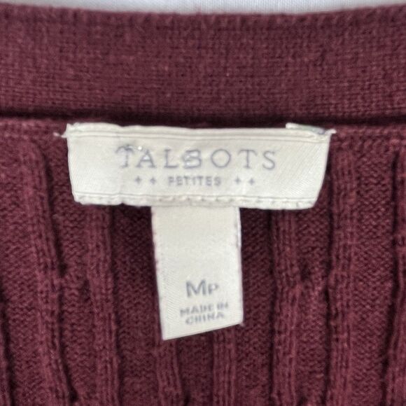 Talbots Petite Sweater Womens Medium Burgundy Cable Knit V Neck - Picture 4 of 11